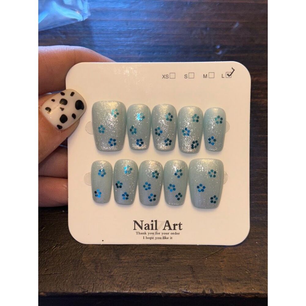 Blue Glitter Square Press On Nails Size Large